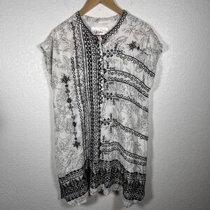 Johnny Was Biya Kanchan Silk Embroidered Pockets Floral Geometric Dress Small